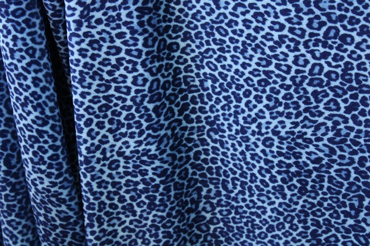 1 Yard Blue Cheetah Print Four Way Stretch Velvet Fabric 36" x 60"